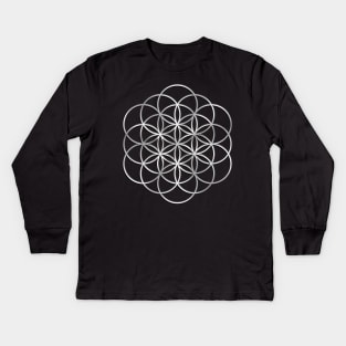 3D Silver Mandala Design #3 / Sacred Geometry Flower of Life Mandala Kids Long Sleeve T-Shirt